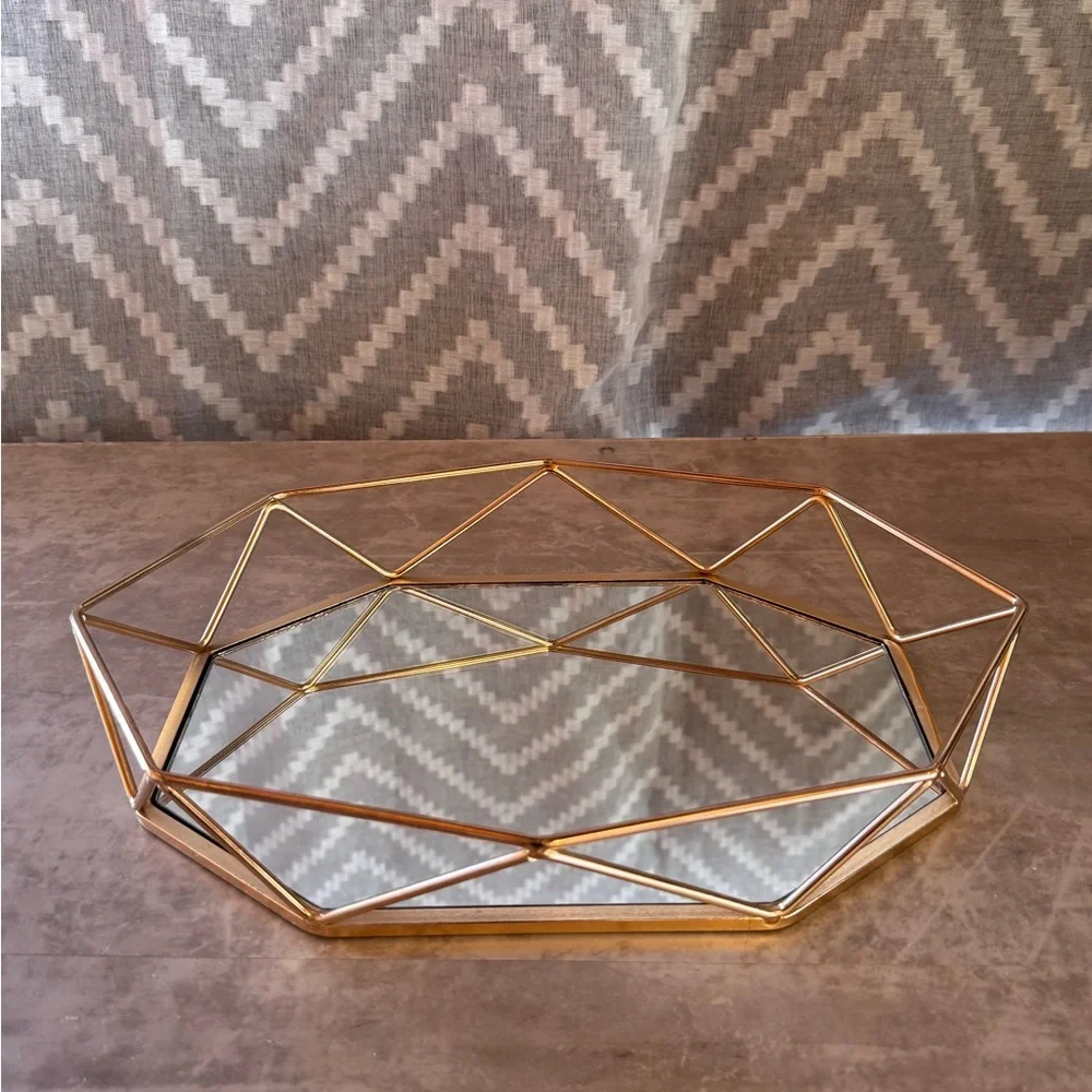 Geometric Gold Mirrored Decorative Server Party Display Tray